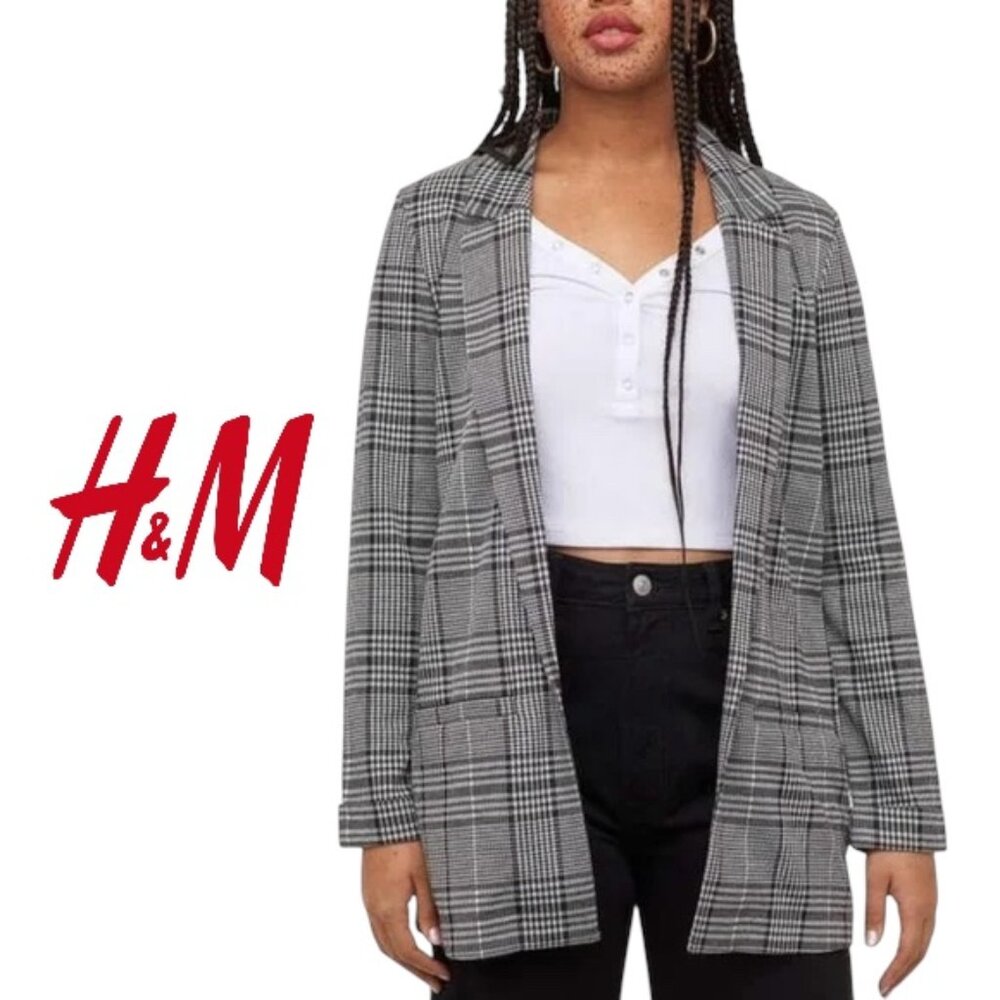 H&M Slouchy Check Blazer Cardigan Basic Staple Workwear Career